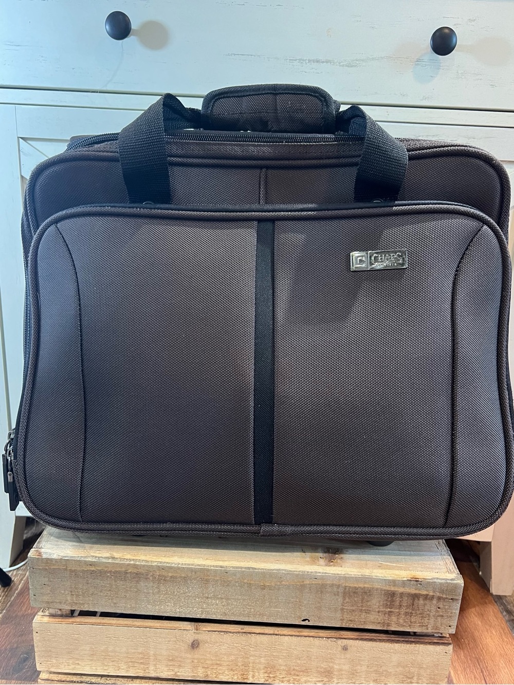 Chaps Rolling Laptop Bag Carry-on Suitcase Espresso & Black